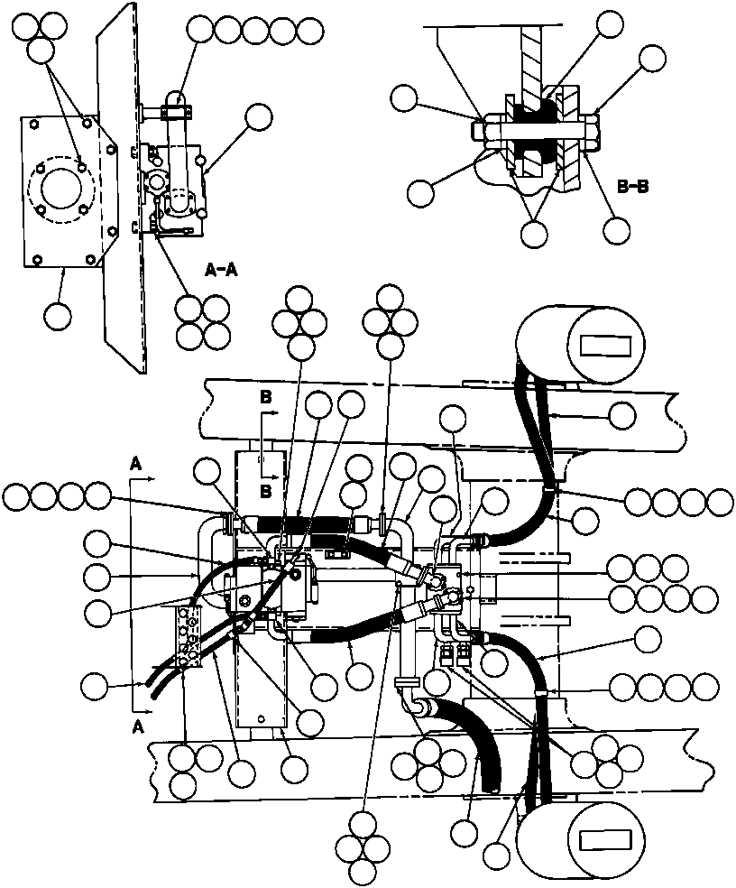 Komatsu parts book diagram for AFE32-BA 830E                 ARCH MINERAL: HOIST VALVE & CYLINDER PIPING