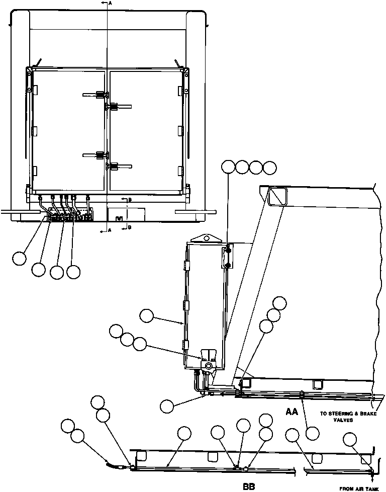Komatsu parts book diagram for AFE32-ED 830E                 COLLAHUASI: BRAKE CABINET/CAB PIPING
