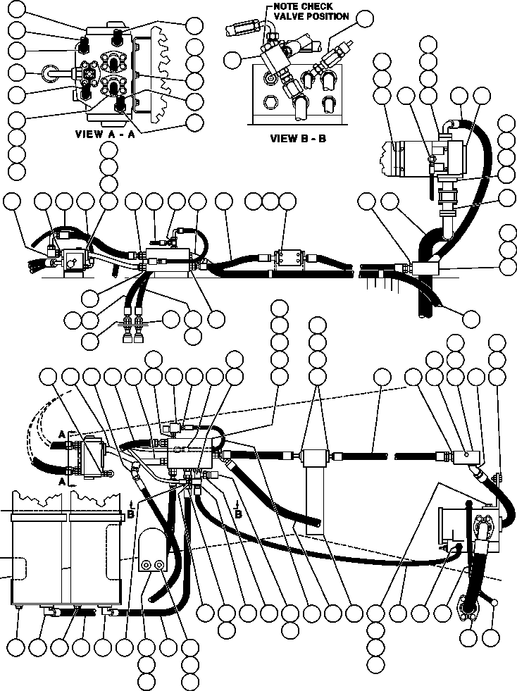 Komatsu parts book diagram for AFE32-EZ 830E                 COLLAHUASI: STEERING SYSTEM PIPING - 1