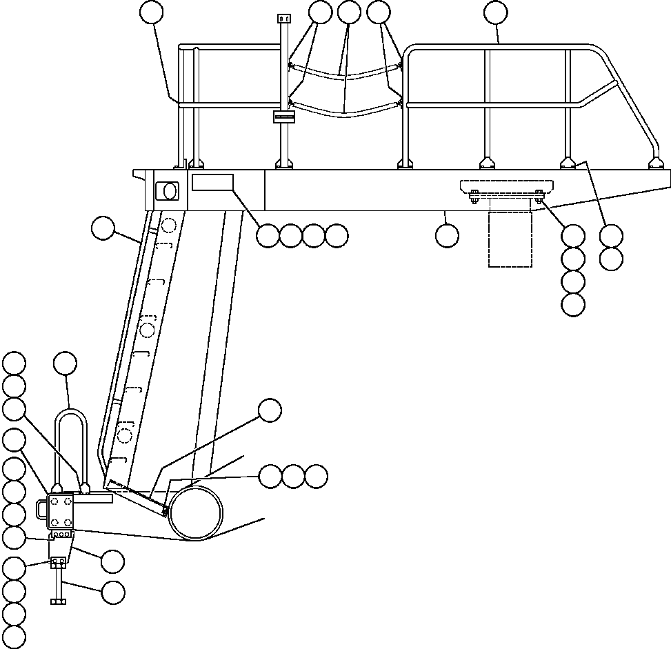 Komatsu parts book diagram for AFE32-FA 830E                 COLLAHUASI: LEFT DECK, HANDRAILS & LADDER - 1