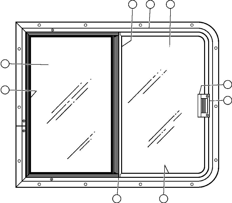 Komatsu parts book diagram for AFE32-FA 830E                 COLLAHUASI: SLIDING WINDOW - R.H. (VS7559)