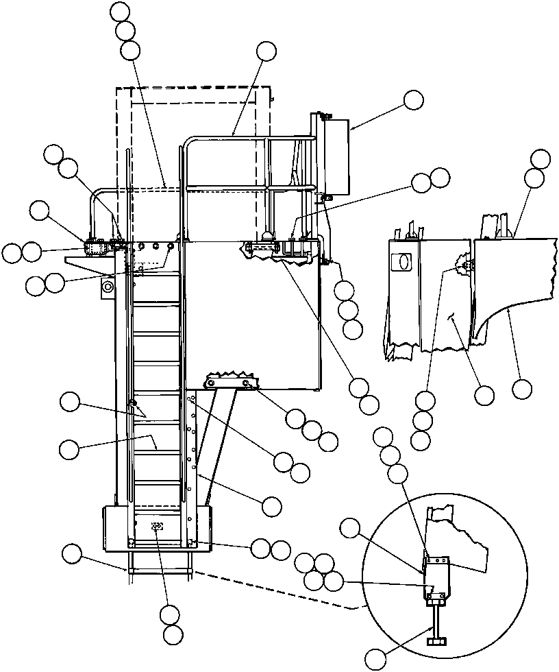 Komatsu parts book diagram for AFE32-Y 830E S/N 31588,31589,31631,31632: LEFT DECK, HANDRAILS & LADDER