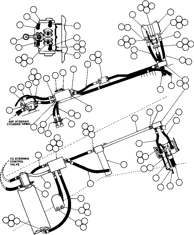 Komatsu parts book diagram for AFE32-Y 830E S/N 31588,31589,31631,31632: STEERING SYSTEM PIPING