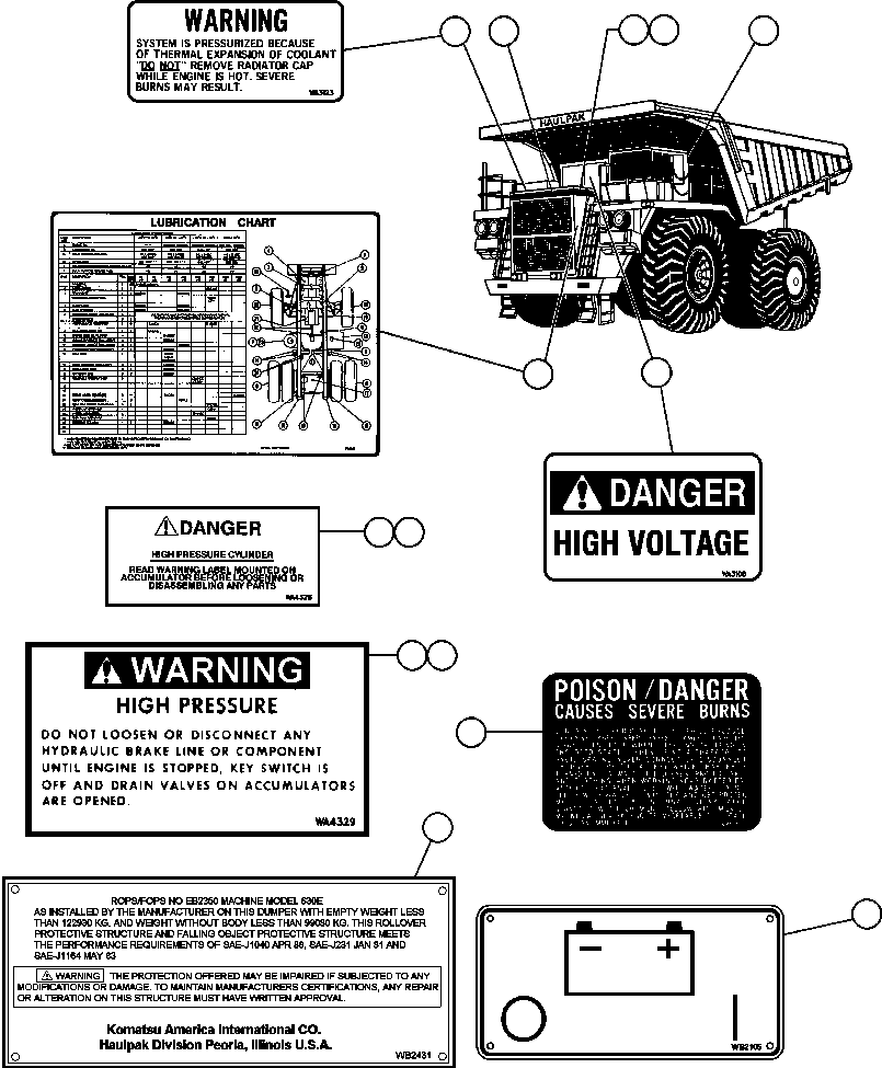 Komatsu parts book diagram for AFE42-GA 630E GLIDER KIT - AK5157 S/N GAE2209 & UP      MAGNUM HOBET: DECALS & WARNINGS - 1