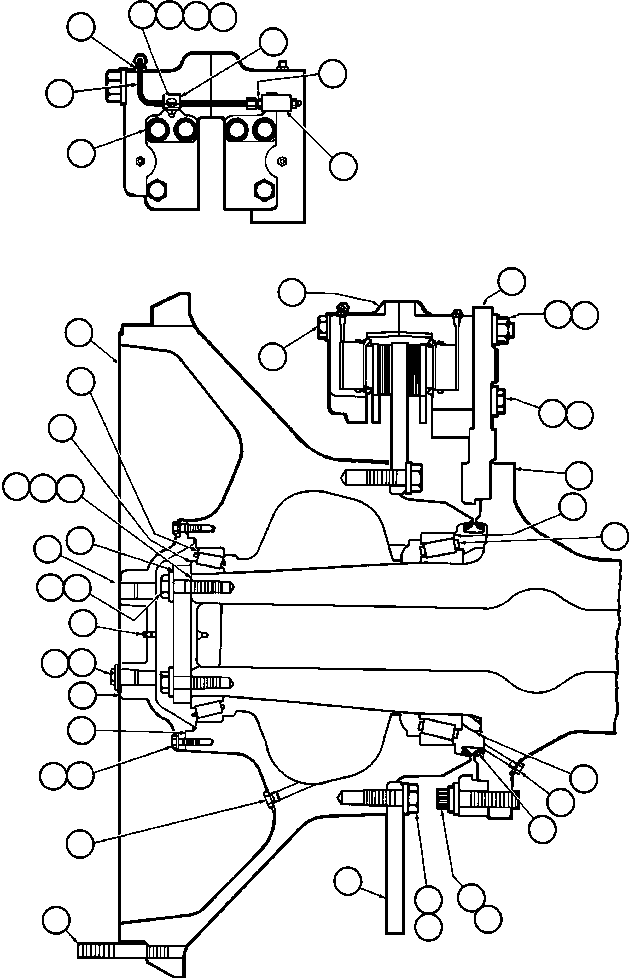 Komatsu parts book diagram for AFE42-GA 630E GLIDER KIT - AK5157 S/N GAE2209 & UP      MAGNUM HOBET: FRONT SPINDLE, HUB & BRAKE INSTL