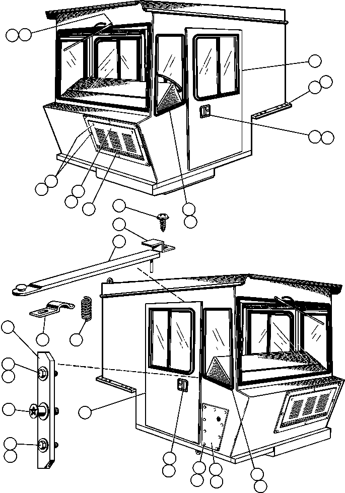 Komatsu parts book diagram for AFE42-GA 630E GLIDER KIT - AK5157 S/N GAE2209 & UP      MAGNUM HOBET: CAB ASSEMBLY W/ROPS - 1 (SM5197)