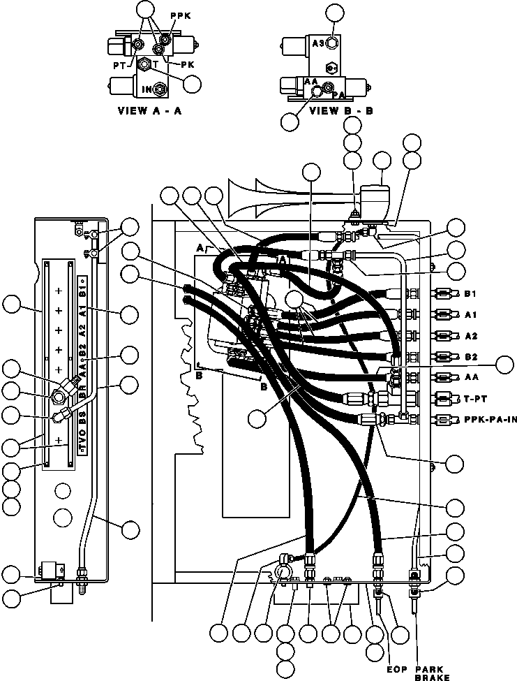 Komatsu parts book diagram for AFE42-GA 630E GLIDER KIT - AK5157 S/N GAE2209 & UP      MAGNUM HOBET: UNDER CAB PIPING - 1