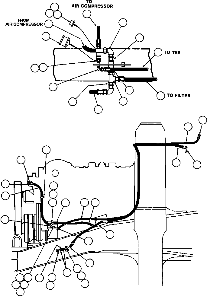 Komatsu parts book diagram for AFE42-GA 630E GLIDER KIT - AK5157 S/N GAE2209 & UP      MAGNUM HOBET: AIR COMPRESSOR PIPING
