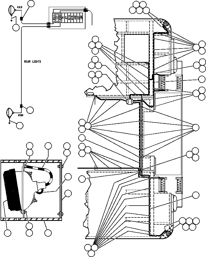 Komatsu parts book diagram for AFE42-GA 630E GLIDER KIT - AK5157 S/N GAE2209 & UP      MAGNUM HOBET: TURN SIGNAL, CLEARANCE LIGHTS