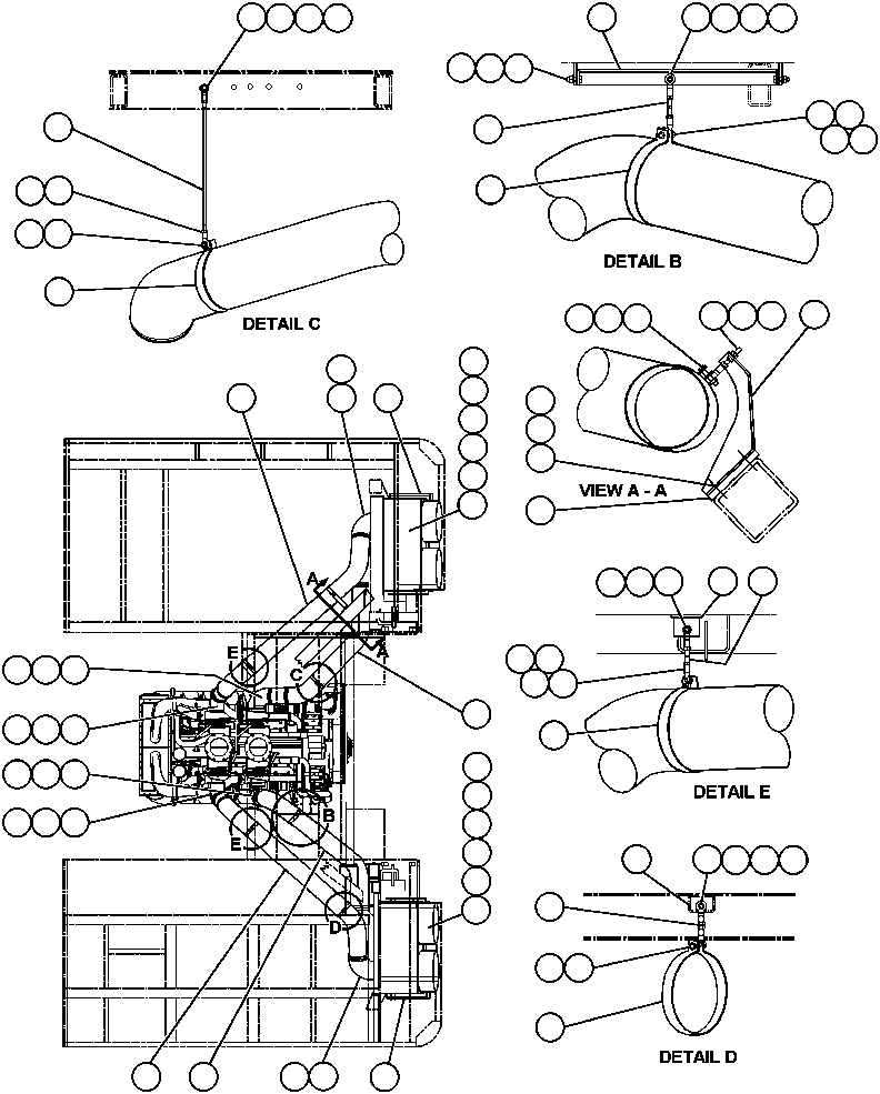 Komatsu parts book diagram for AFE47-AD 730E                SISHEN (A30095 & A30098): AIR CLEANER PIPING & INSTALLATION