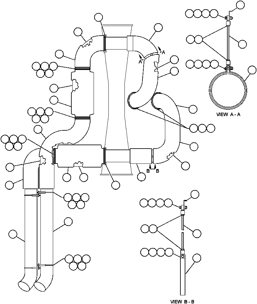 Komatsu parts book diagram for AFE47-AD 730E                SISHEN (A30095 & A30098): EXHAUST PIPING