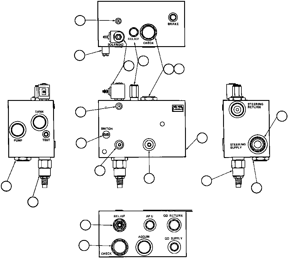 Komatsu parts book diagram for AFE47-AD 730E                SISHEN (A30095 & A30098): BLEEDDOWN MANIFOLD VALVE ASSM - 1 (PB9774)