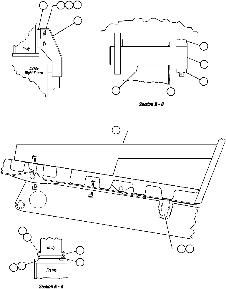 Komatsu parts book diagram for AFE47-AD 730E                SISHEN (A30095 & A30098): BODY & BODY PIVOT