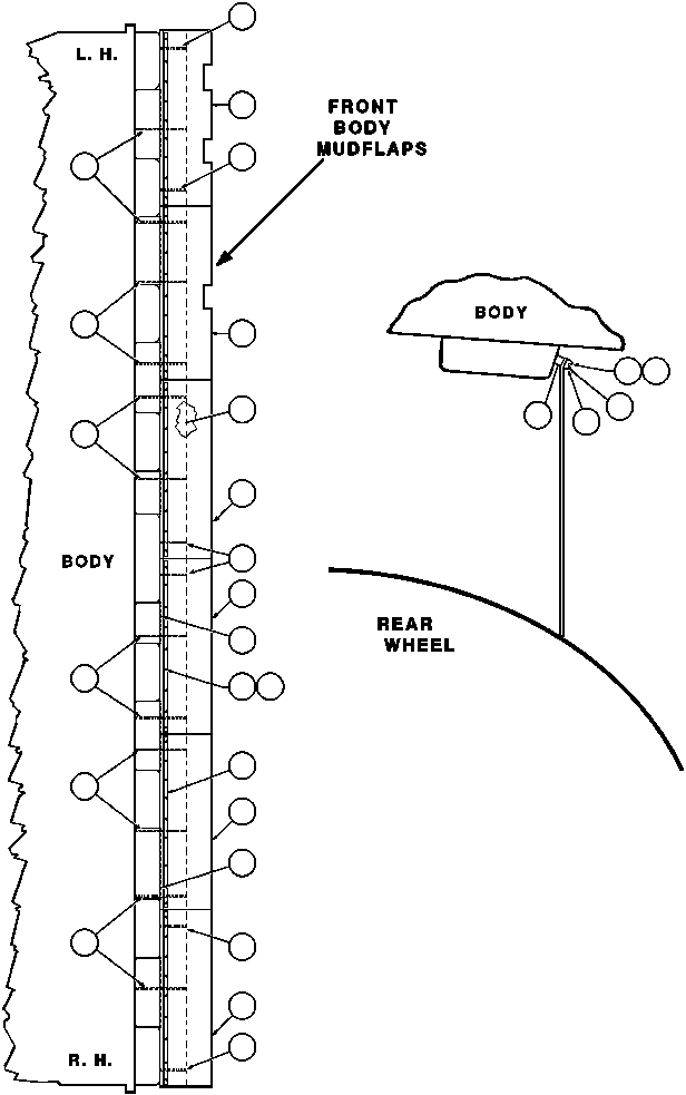 Komatsu parts book diagram for AFE47-AD 730E                SISHEN (A30095 & A30098): MUD FLAP INSTALLATION - 1