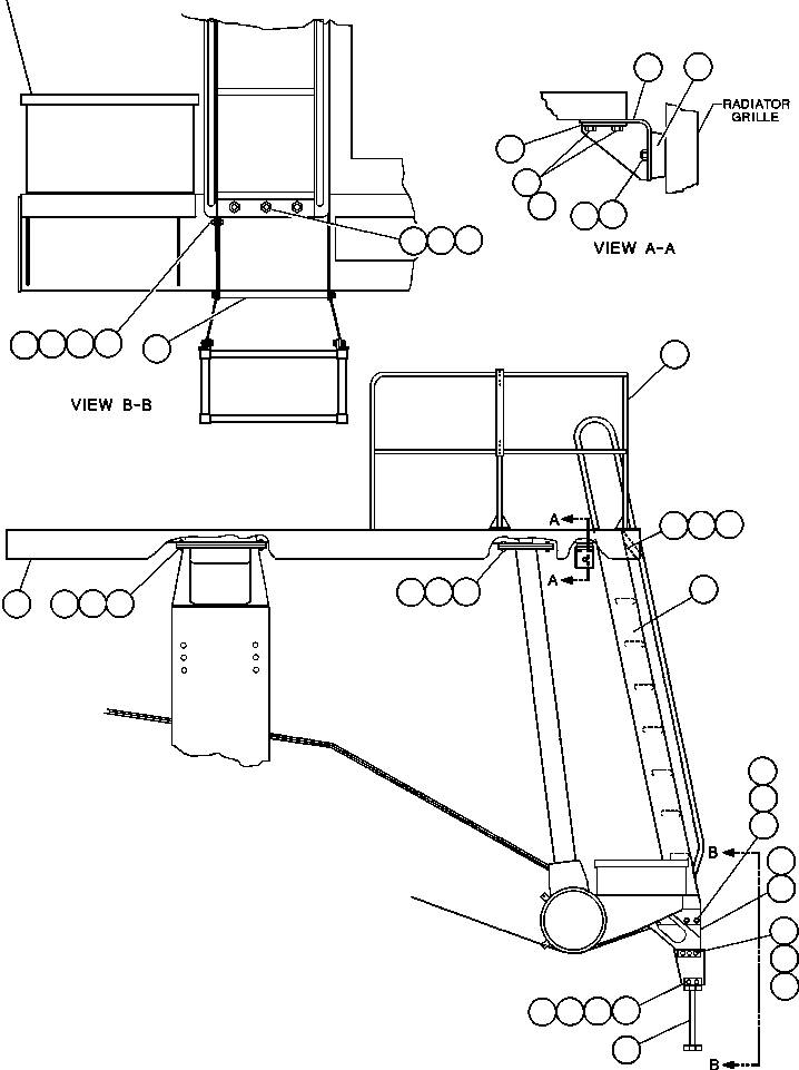 Komatsu parts book diagram for AFE47-BS 730E S/N A30220-A30224   PAMA: RIGHT DECK, HANDRAIL & LADDER