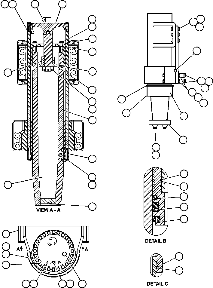 Komatsu parts book diagram for AFE47-BV 730E S/N A30229, A30231, A30236-A30237    CVG: FRONT SUSPENSION & MOUNTING