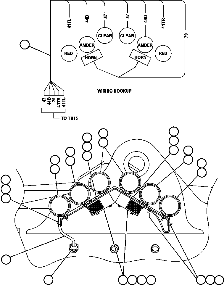 Komatsu parts book diagram for AFE47-BV 730E S/N A30229, A30231, A30236-A30237    CVG: REAR LIGHTS & BACKUP HORN INSTL