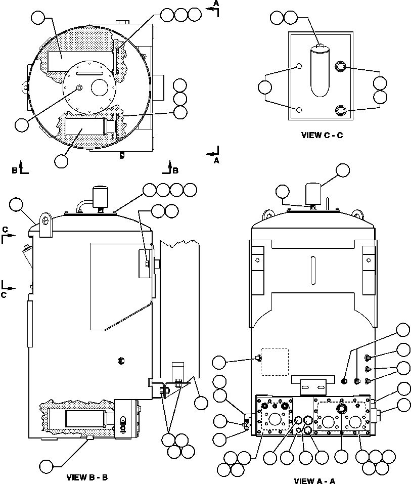 Komatsu parts book diagram for AFE47-BV 730E S/N A30229, A30231, A30236-A30237    CVG: HYDRAULIC TANK ASSEMBLY INSTALLATION