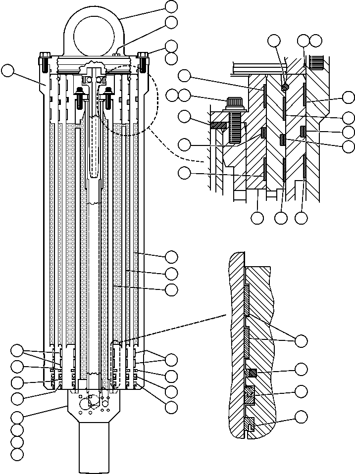 Komatsu parts book diagram for AFE47-BV 730E S/N A30229, A30231, A30236-A30237    CVG: HOIST CYLINDER ASSEMBLY (EJ9931)