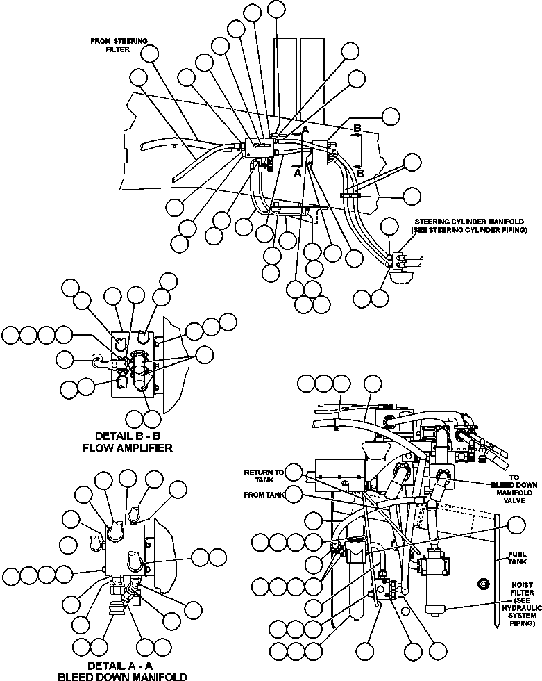 Komatsu parts book diagram for AFE47-CM 730E S/N A30310 & A30312-A30317  A.T. MASSEY: STEERING SYSTEM PIPING - 1