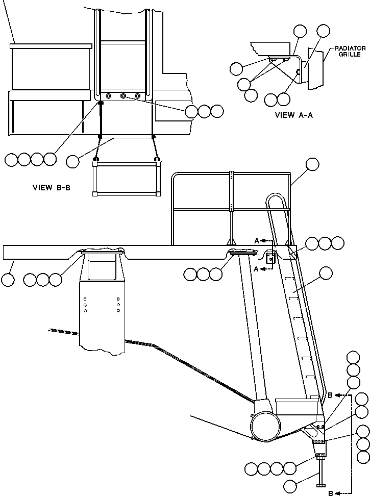 Komatsu parts book diagram for AFE47-DW 730E S/N A30410-A30411 & A30417               LOMAS BAYAS: RIGHT DECK, HANDRAIL & LADDER