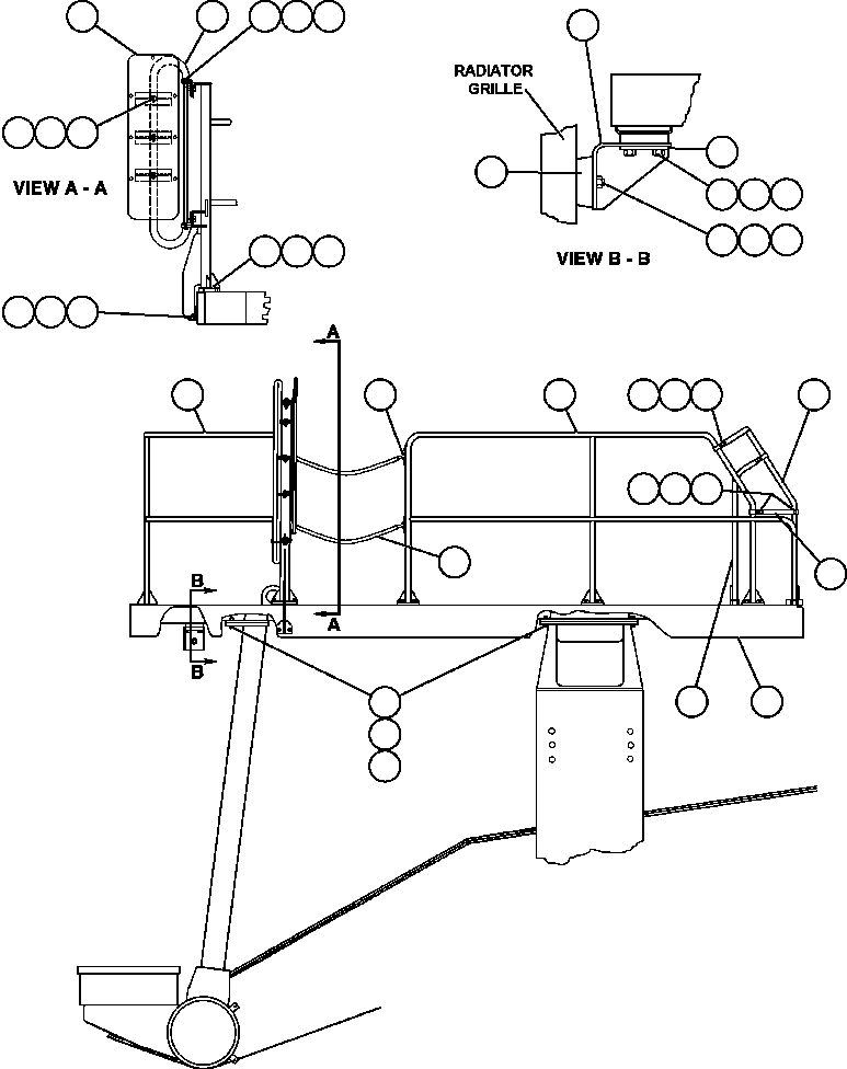 Komatsu parts book diagram for AFE47-DW 730E S/N A30410-A30411 & A30417               LOMAS BAYAS: LEFT DECK, HANDRAILS & MIRROR
