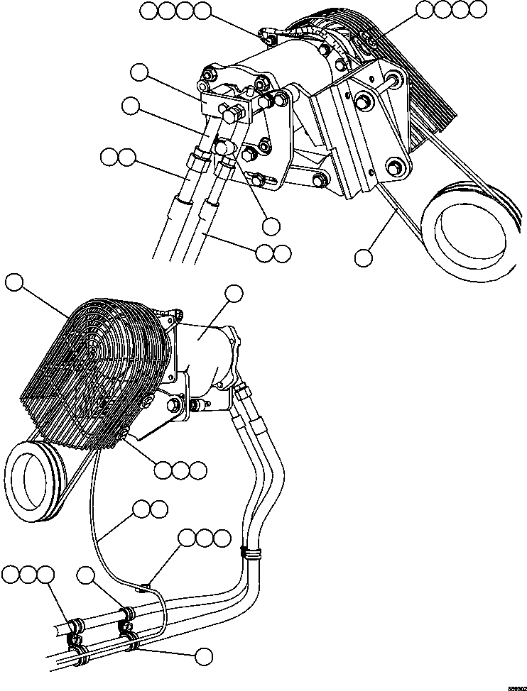 Komatsu parts book diagram for AFE47-DW 730E S/N A30410-A30411 & A30417               LOMAS BAYAS: AIR CONDITIONER COMPRESSOR INSTALLATION