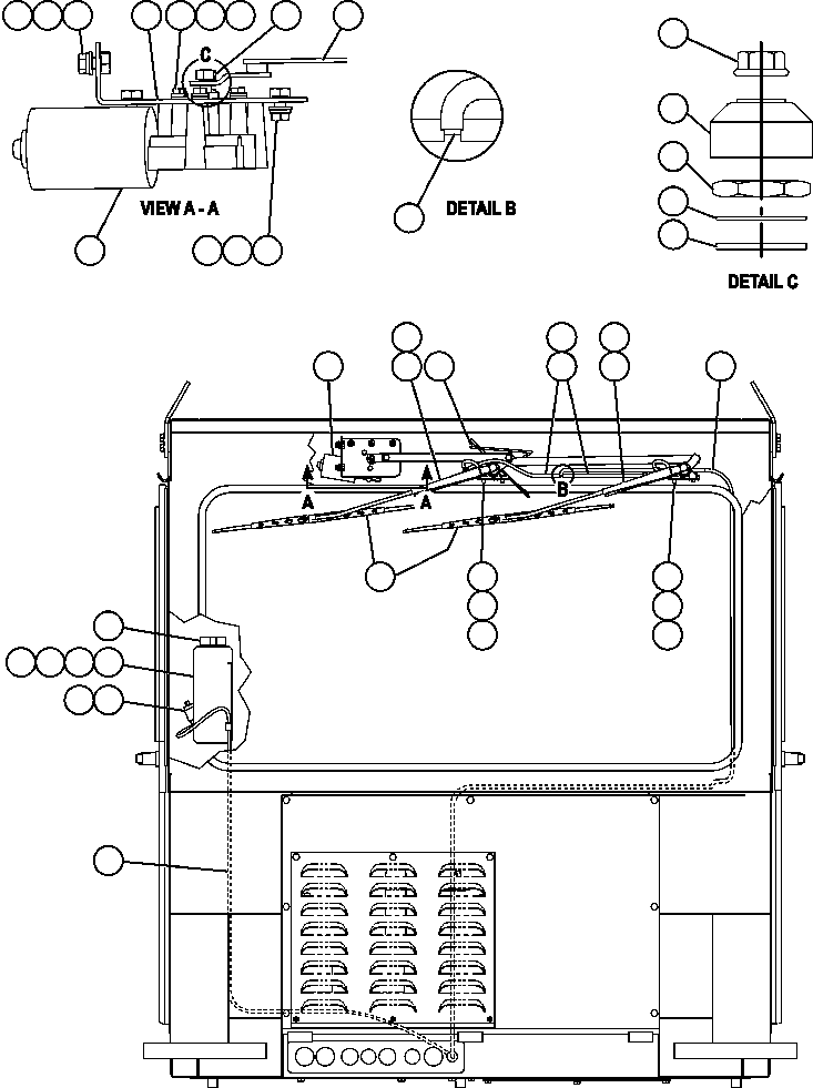 Komatsu parts book diagram for AFE47-DW 730E S/N A30410-A30411 & A30417               LOMAS BAYAS: WINDSHIELD WIPER/WASHER INSTALLATION