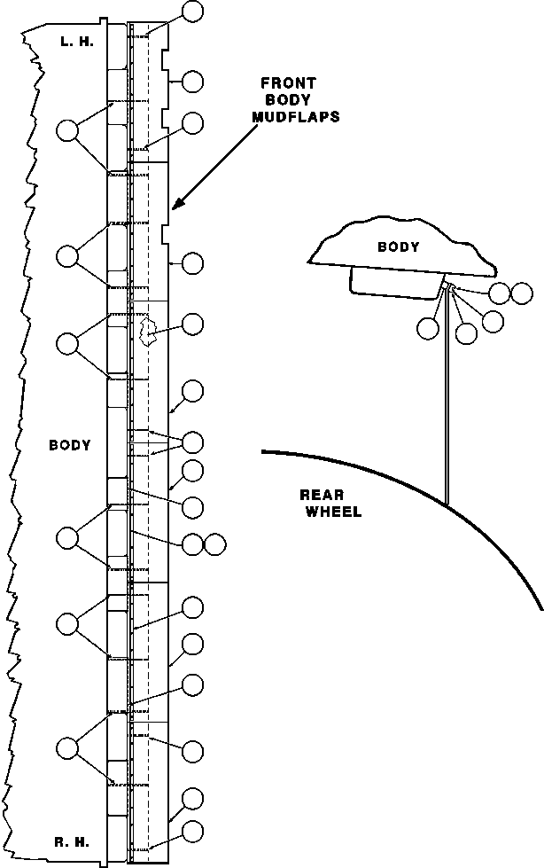Komatsu parts book diagram for AFE47-EC 730E S/N A30434-A30436, A30438-A30439       KAL: MUD FLAP INSTALLATION - 1