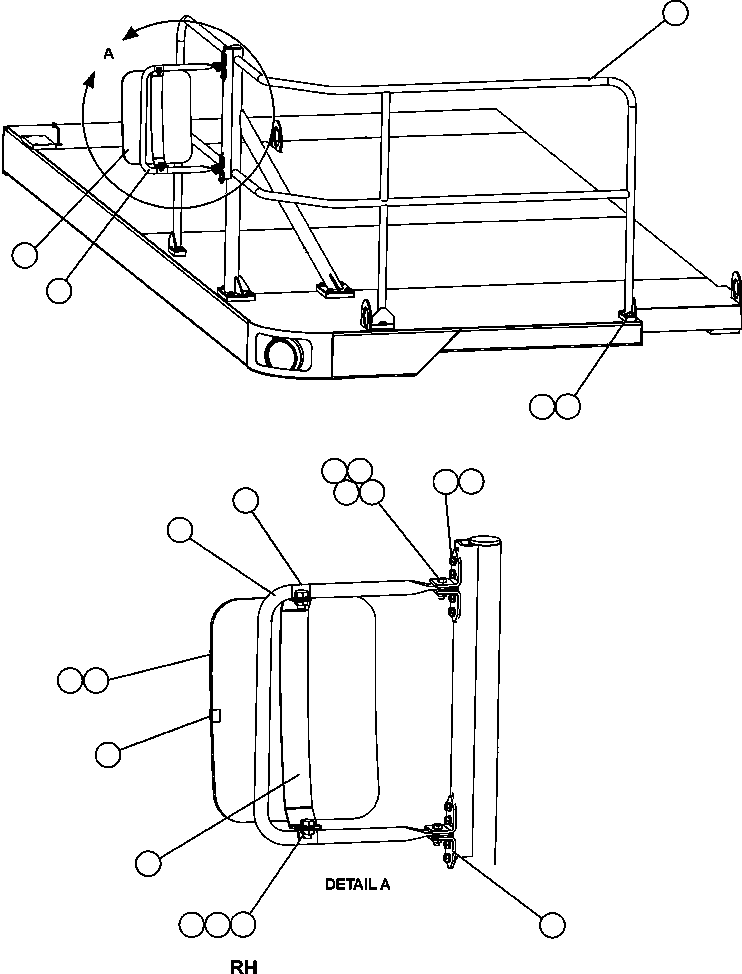 Komatsu parts book diagram for AFE47-EF 730E S/N A30445 & A30446   ORAPA MINE: R.H. DECK HANDRAILS & MIRROR
