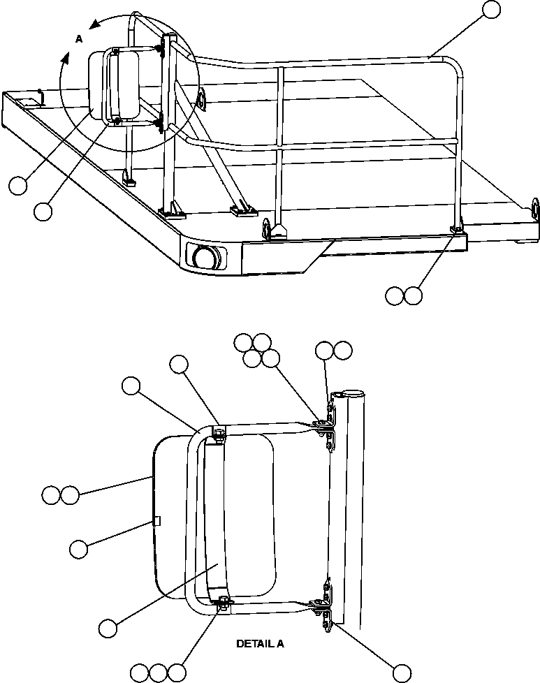 Komatsu parts book diagram for AFE47-FF 730E S/N A30518 - A30520 & A30523     DARMA HENWA: R.H. DECK HANDRAILS & MIRROR