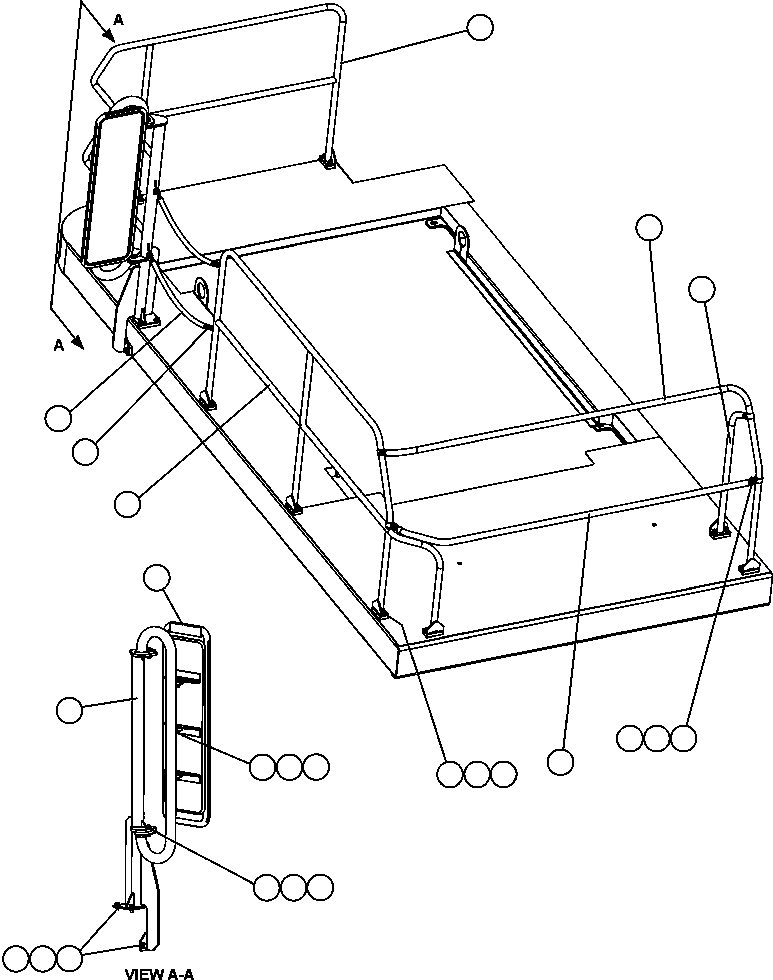 Komatsu parts book diagram for AFE47-FQ 730E S/N A30546 - A30549     ROSSING URANIUM: L.H. DECK HANDRAILS & MIRROR