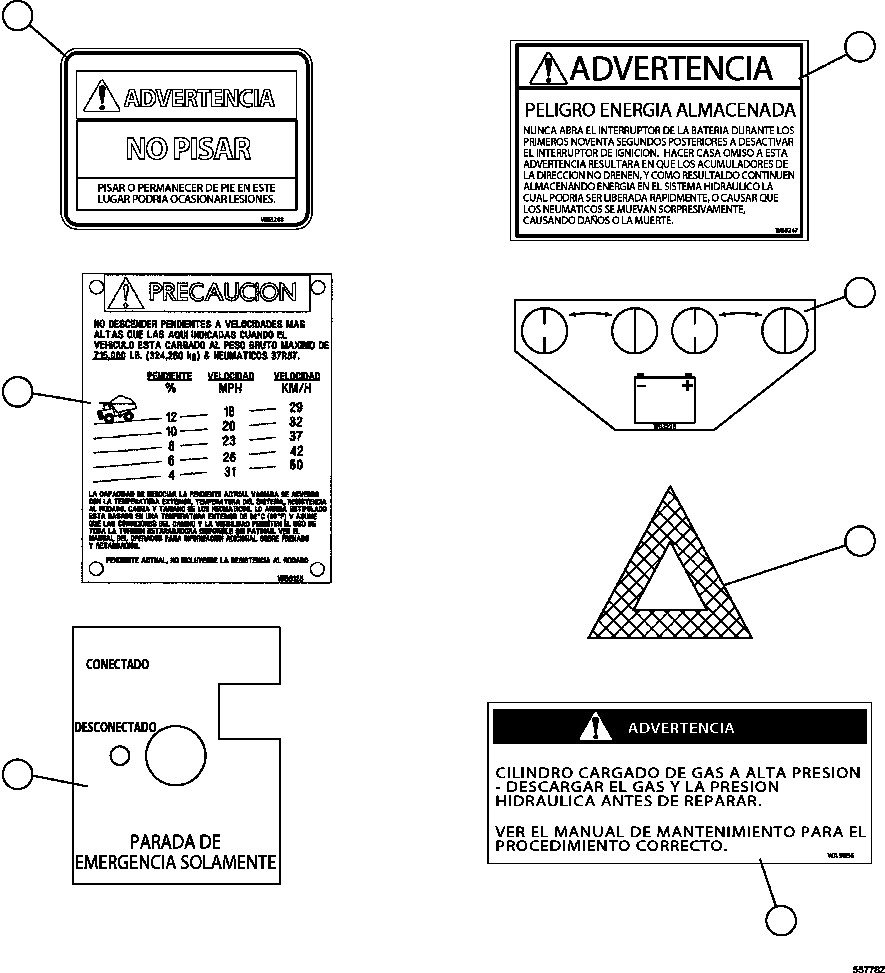 Dump Trucks Komatsu / AFE47-GD 730E S/N A30585-A30588, A30592-A30593, A30597-A30599     BAYOVAR(AFE47-GD) / DECALS & WARNINGS (SPANISH) ( 3/3)(006 : 55778)