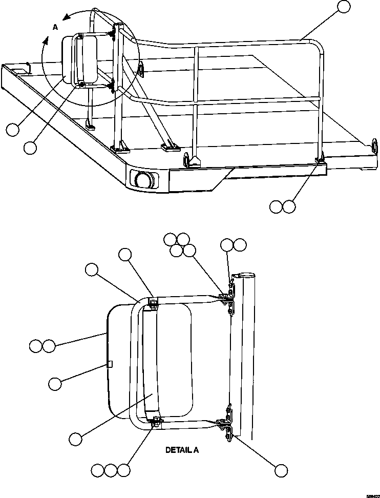 Komatsu parts book diagram for AFE47-GG 730E S/N A30600-A30601 & A30604-A30605    ROSSING (Trolley): RH DECK HANDRAILS & MIRROR