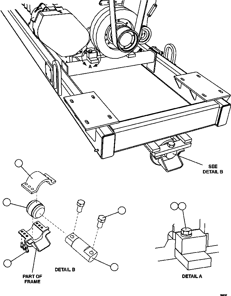 Komatsu parts book diagram for AFE47-GG 730E S/N A30600-A30601 & A30604-A30605    ROSSING (Trolley): ENGINE/SUB-FRAME FRONT MOUNTS