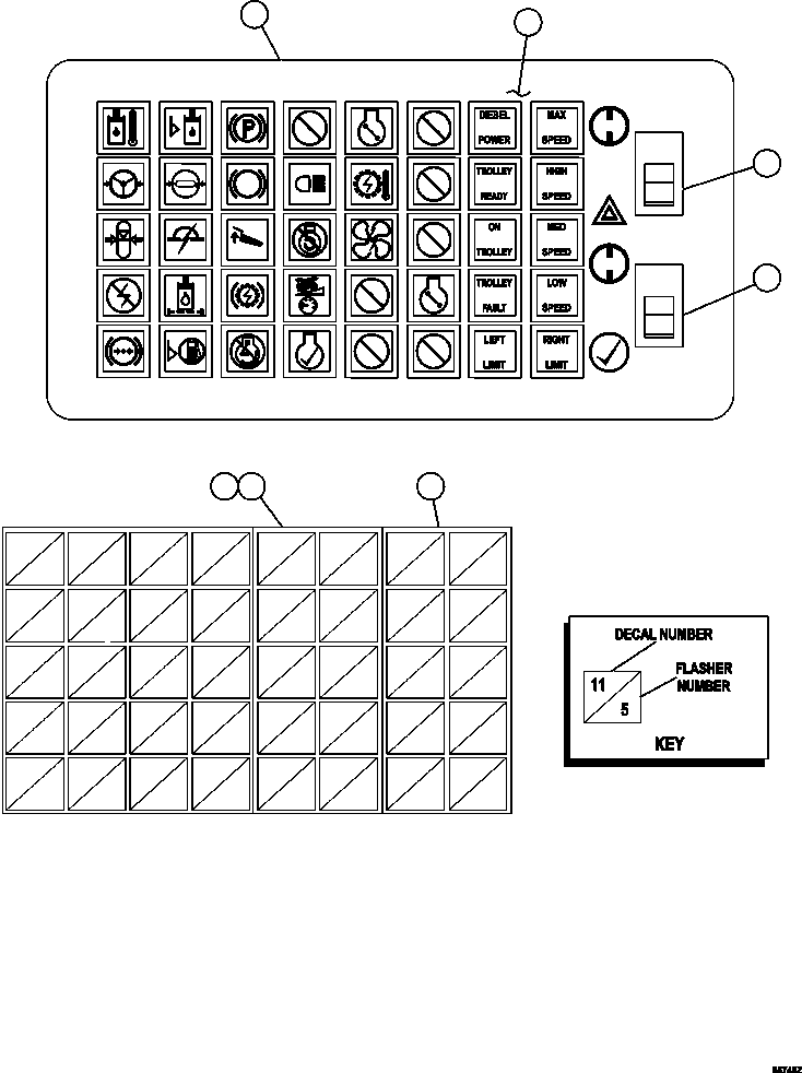 Komatsu parts book diagram for AFE47-GG 730E S/N A30600-A30601 & A30604-A30605    ROSSING (Trolley): WARNING LIGHTS MODULE