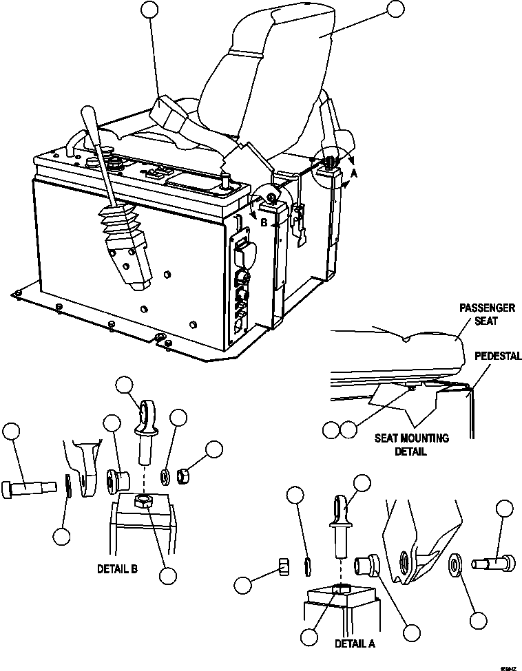 Komatsu parts book diagram for AFE47-GG 730E S/N A30600-A30601 & A30604-A30605    ROSSING (Trolley): PASSENGER SEAT INSTALLATION