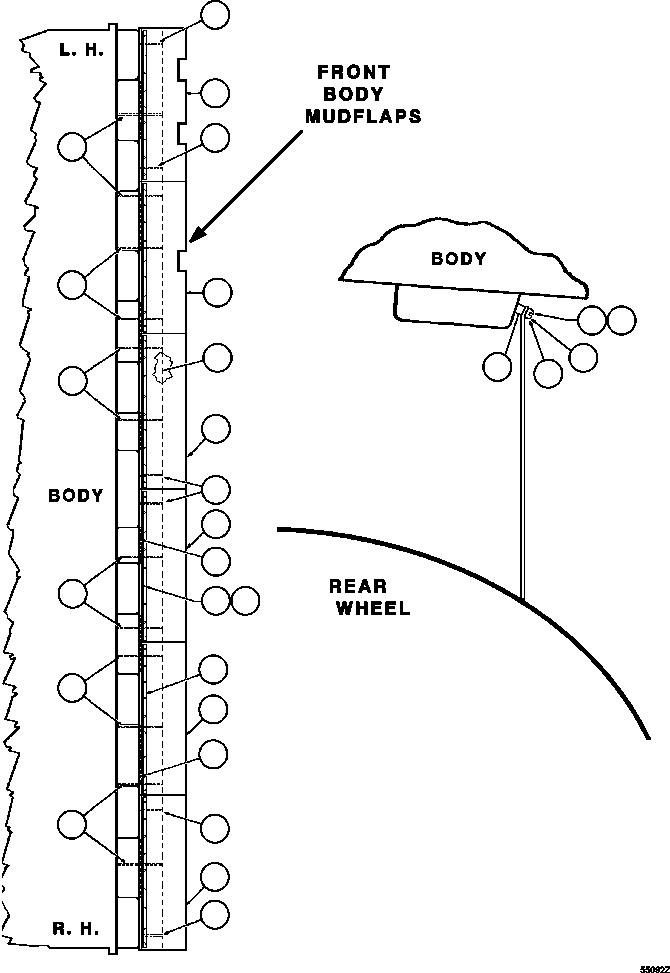 Komatsu parts book diagram for AFE47-GG 730E S/N A30600-A30601 & A30604-A30605    ROSSING (Trolley): MUD FLAP INSTALLATION ( 2/2)