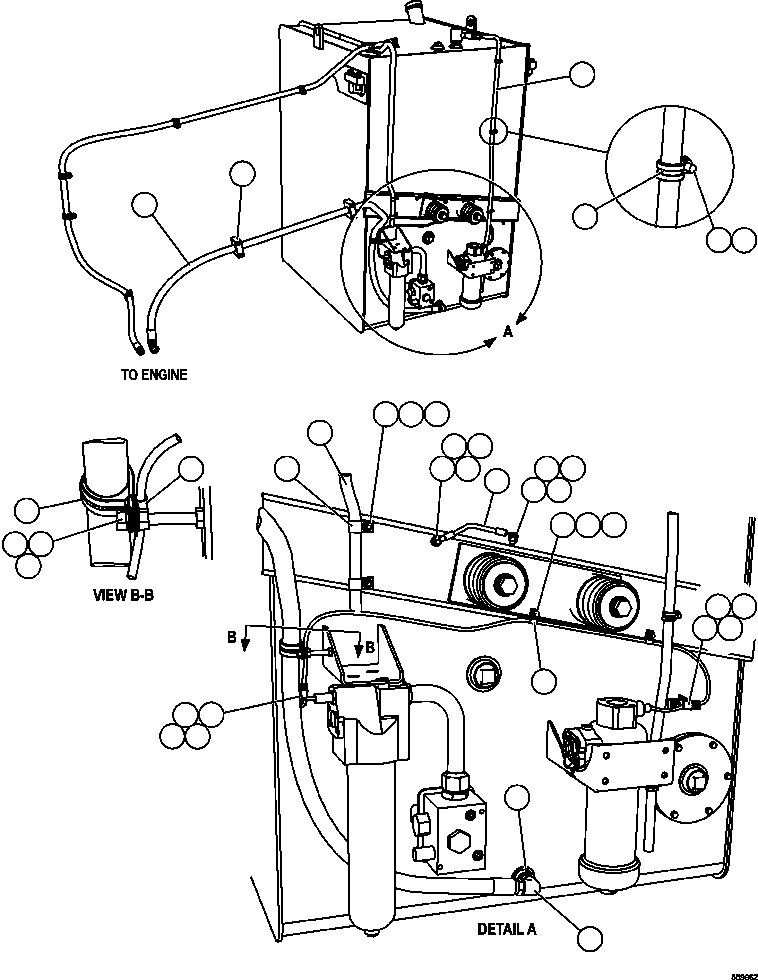 Komatsu parts book diagram for AFE47-GG 730E S/N A30600-A30601 & A30604-A30605    ROSSING (Trolley): FUEL SYSTEM PIPING ( 2/3)