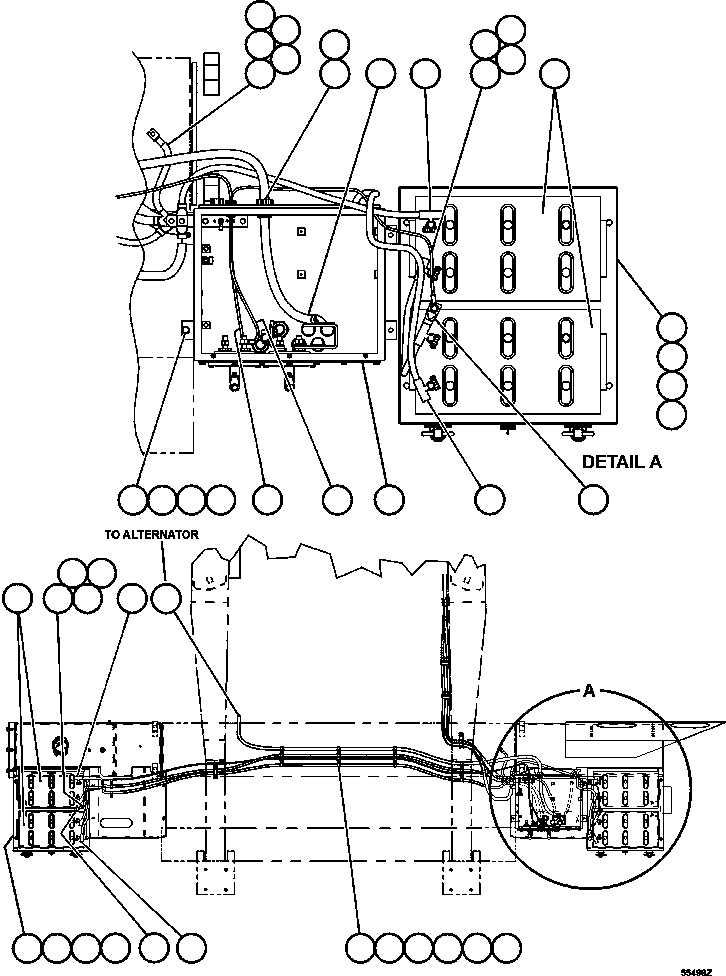 Komatsu parts book diagram for AFE47-GG 730E S/N A30600-A30601 & A30604-A30605    ROSSING (Trolley): BATTERIES, BATTERY BOXES & WIRING