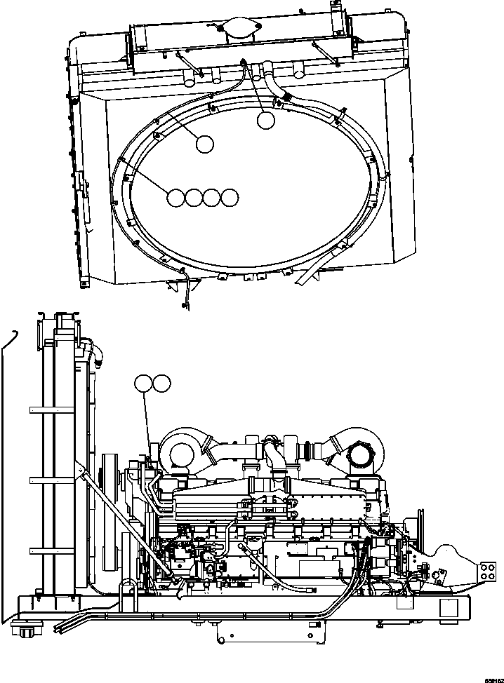 Komatsu parts book diagram for AFE47-GG 730E S/N A30600-A30601 & A30604-A30605    ROSSING (Trolley): ENGINE WIRING - COOLING SYSTEM