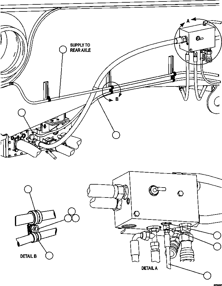 Komatsu parts book diagram for AFE47-GG 730E S/N A30600-A30601 & A30604-A30605    ROSSING (Trolley): AUTOMATIC LUBRICATION - FRAME PIPING  2/2