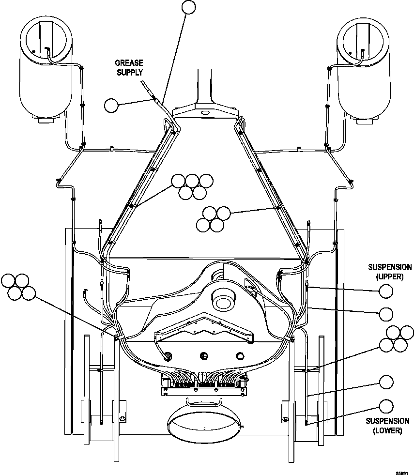 Komatsu parts book diagram for AFE47-GG 730E S/N A30600-A30601 & A30604-A30605    ROSSING (Trolley): AUTOMATIC LUBRICATION - REAR AXLE PIPING  1/2