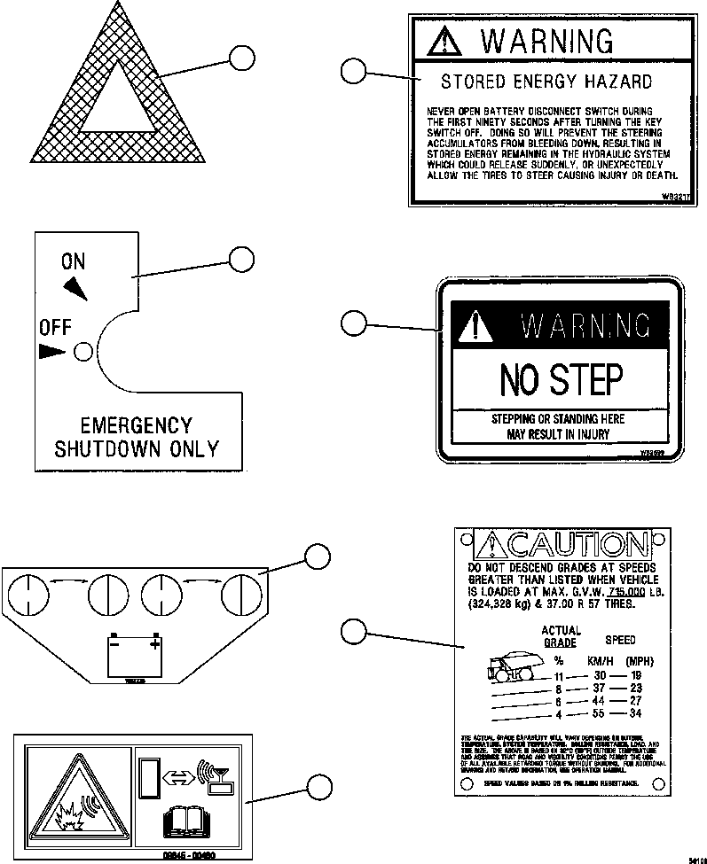 Komatsu parts book diagram for AFE47-GV 730E S/N A30648 - A30649   FOSKOR: DECALS & WARNINGS  3/3