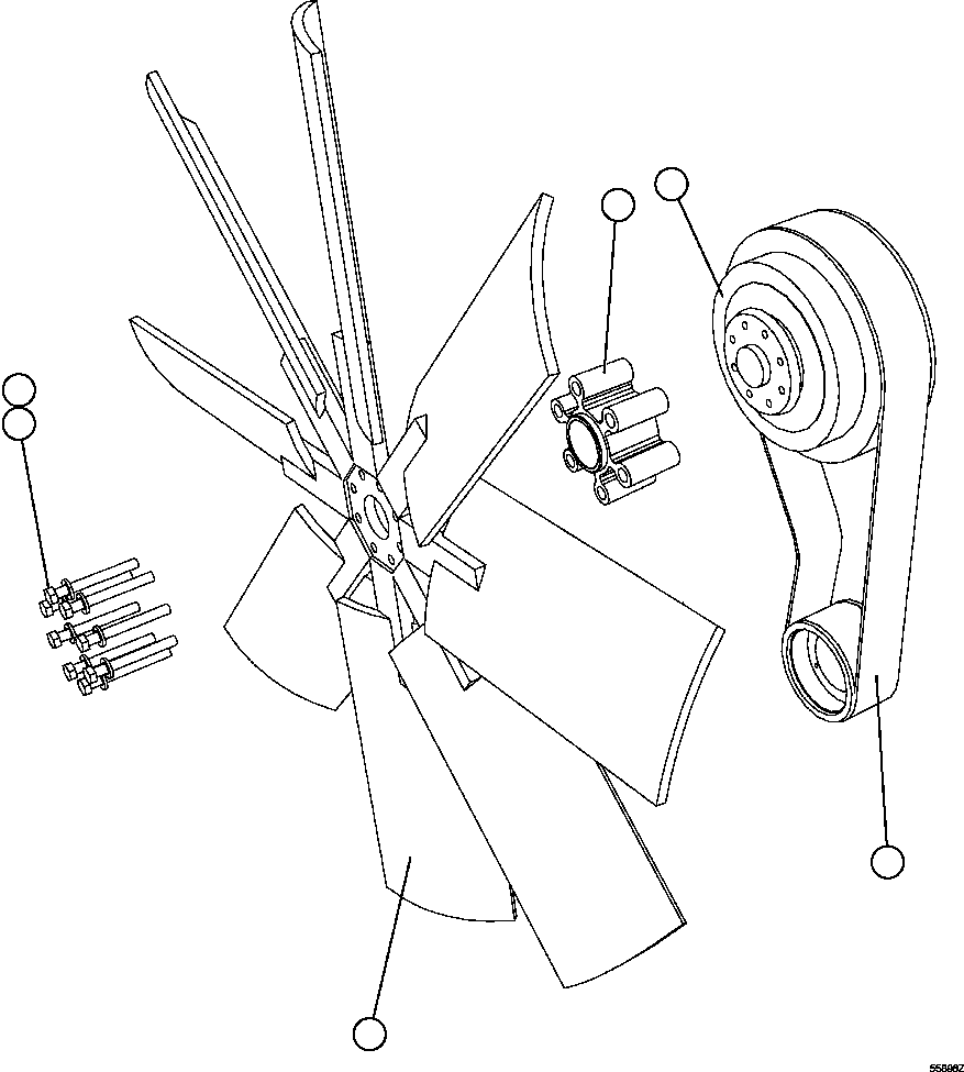 Komatsu parts book diagram for AFE47-GV 730E S/N A30648 - A30649   FOSKOR: FAN & FAN DRIVE