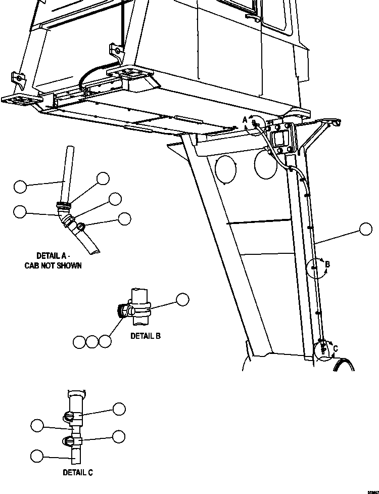 Komatsu parts book diagram for AFE47-GV 730E S/N A30648 - A30649   FOSKOR: A/C DRAIN HOSE INSTALLATION