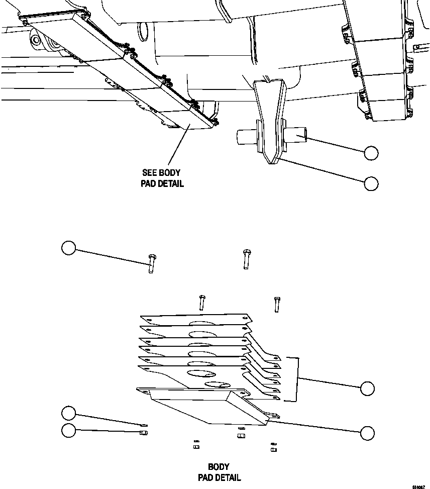 Komatsu parts book diagram for AFE47-GV 730E S/N A30648 - A30649   FOSKOR: BODY GUIDE & PADS