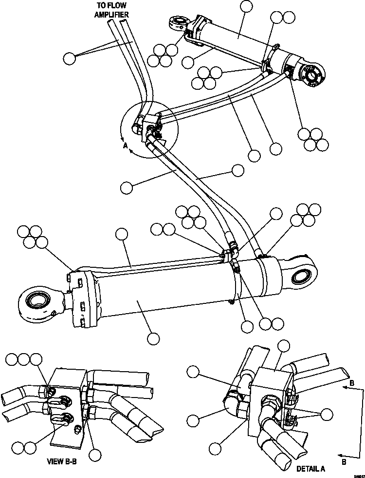 Komatsu parts book diagram for AFE47-GV 730E S/N A30648 - A30649   FOSKOR: STEERING CYLINDER PIPING