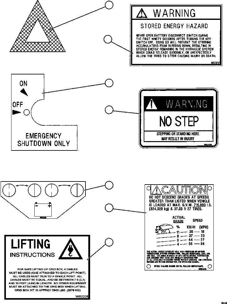 Dump Trucks Komatsu / AFE47-GW 730E S/N A30651 - A30655 & A30659 - A30668  OCP(AFE47-GW) / DECALS & WARNINGS    3/3(006 : 56140)