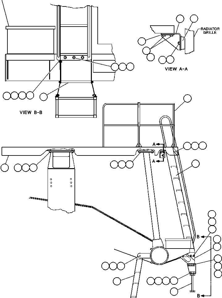 Komatsu parts book diagram for AFE47-Q 730E  S/N 32691  ROSSING URANIUM: RIGHT DECK, HANDRAIL & LADDER